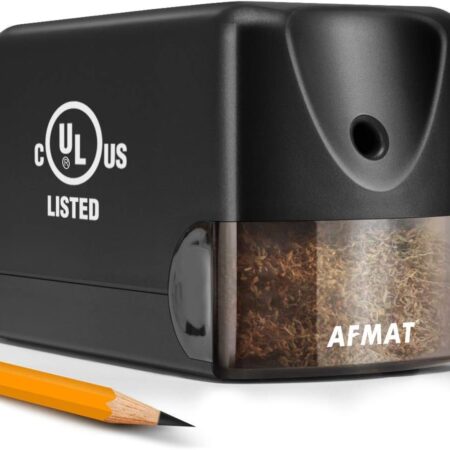AFMAT heavy duty electric pencil sharpener with powerful motor, large helical blade, and auto shut-off safety feature.