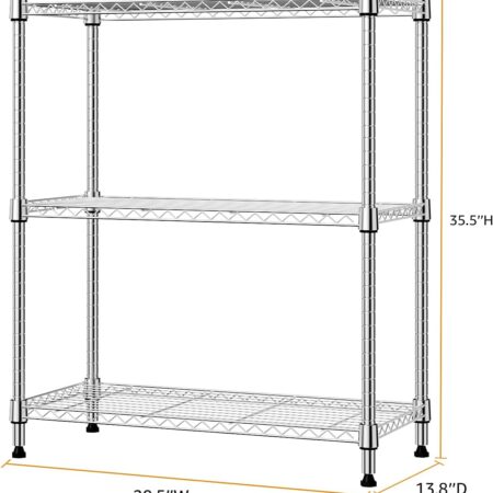 Heavy-duty adjustable carbon steel storage shelf with multiple tiers for garage, kitchen, or pantry organization.