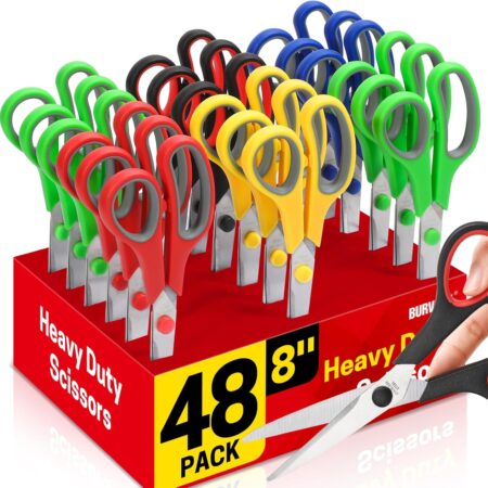 48-Pack 8-Inch Stainless Steel Scissors, Assorted Colors, Soft-Grip Handles, Sharp Blades for Home, School, and Office