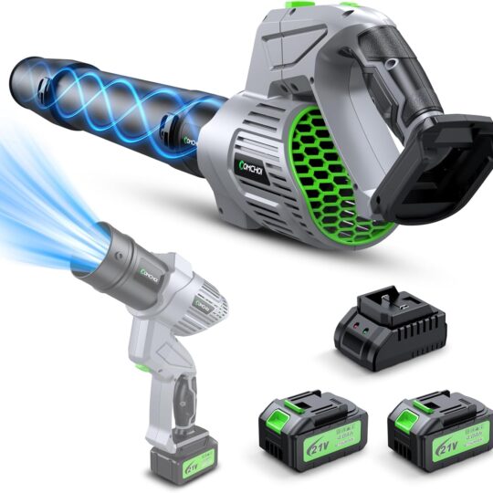 Electric Cordless Leaf Blower in Gray with 900,000 RPM Motor, Includes 2 x 4.0Ah Batteries and Charger, 5-Speed Handheld Design for Lawn, Yard, Patio, and Outdoor Cleaning