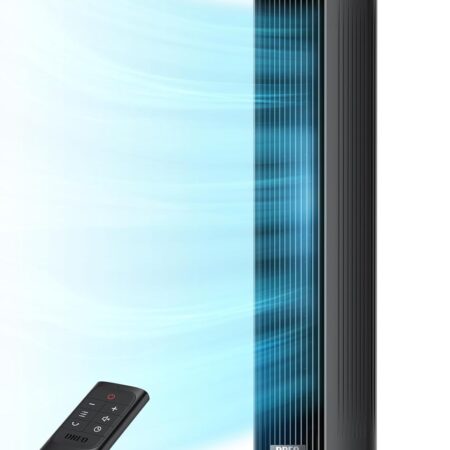 Dreo Tower Fan for Bedroom, 25ft/s Velocity Quiet Floor Fan, 90° Oscillating Fans for Indoors with 4 Speeds, 4 Modes, 8H Timer, Standing Fans, Bladeless Fan, Black, Nomad One (DR-HTF007)