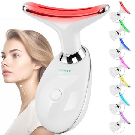 Luminesce 7-in-1 LED facial massager with curved arc head and USB charging cable.
