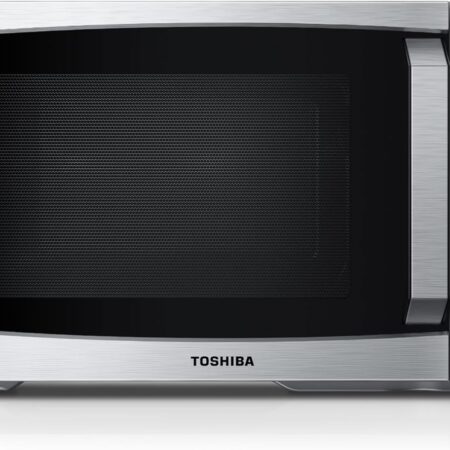 Compact 900W countertop microwave with glass turntable, digital controls, and safety child lock feature.
