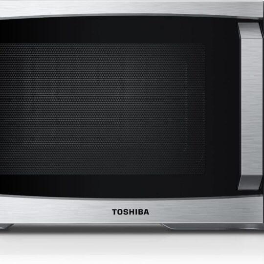 Compact 900W countertop microwave with glass turntable, digital controls, and safety child lock feature.