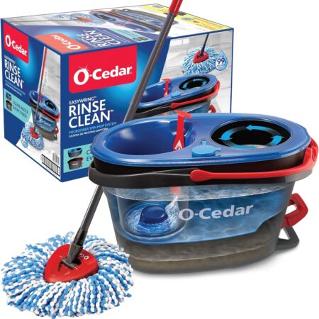 O-Cedar RinseClean Spin Mop and Bucket System, Clean with Fresh Water, Microfiber Mop Removes 99% of Bacteria, Machine-Washable Mop Head, Safe for All Hard Floors