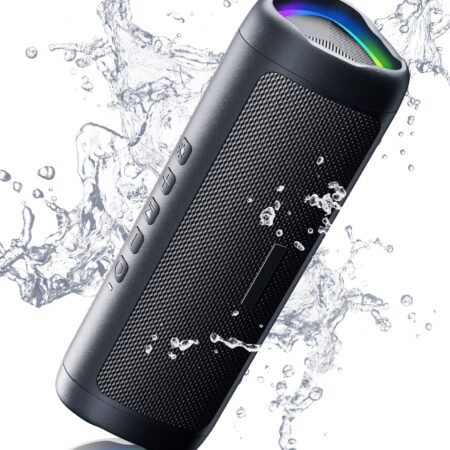 Portable Bluetooth Speaker with HD Stereo Sound, IPX5 Waterproof, 20H Playtime, TWS Dual Pairing, Bluetooth 5.3, LED Lights – Wireless Speaker for Home, Outdoor, Party, Beach – Ideal Gift for Adults (Black)