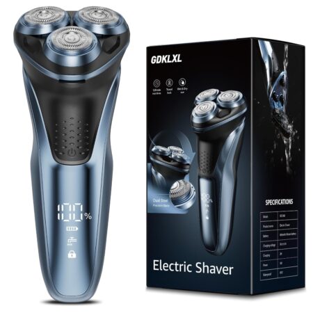 Electric razor with 5D floating heads, waterproof design, pop-up trimmer, and LED battery display for smooth and irritation-free shaving.