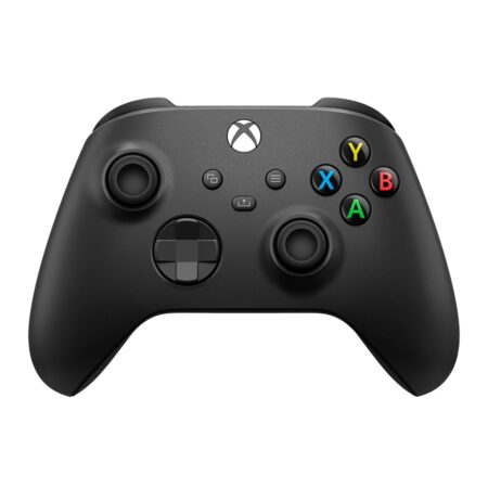 Black Xbox Wireless Controller with hybrid D-pad, textured grips, Share button, and Bluetooth connectivity for multi-platform gaming.