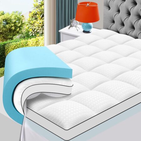 Luxury 2-in-1 adjustable dual layer mattress topper with cooling gel memory foam and quilted pillow top for comfort and support.